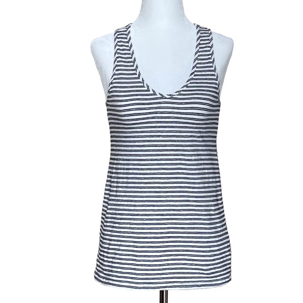 Theory V-Neck Tank in Black and White Stripes